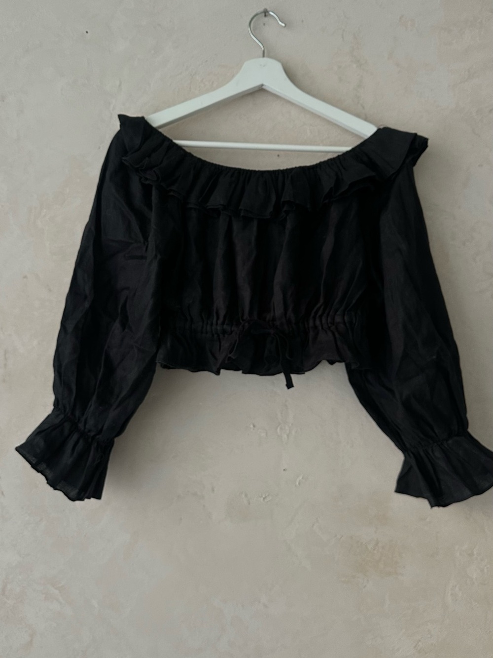 DISSH 100% Linen Off-the-Shoulder Ruffle Crop Top | Size 8 - Picture 8 of 10